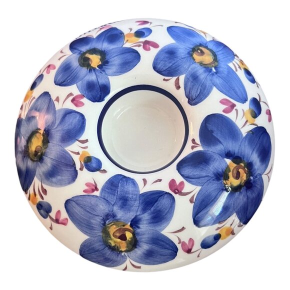 Porcelain Round Votive Tea Light Holder Hand Painted in Portugal Floral Pedestal - Picture 4 of 5